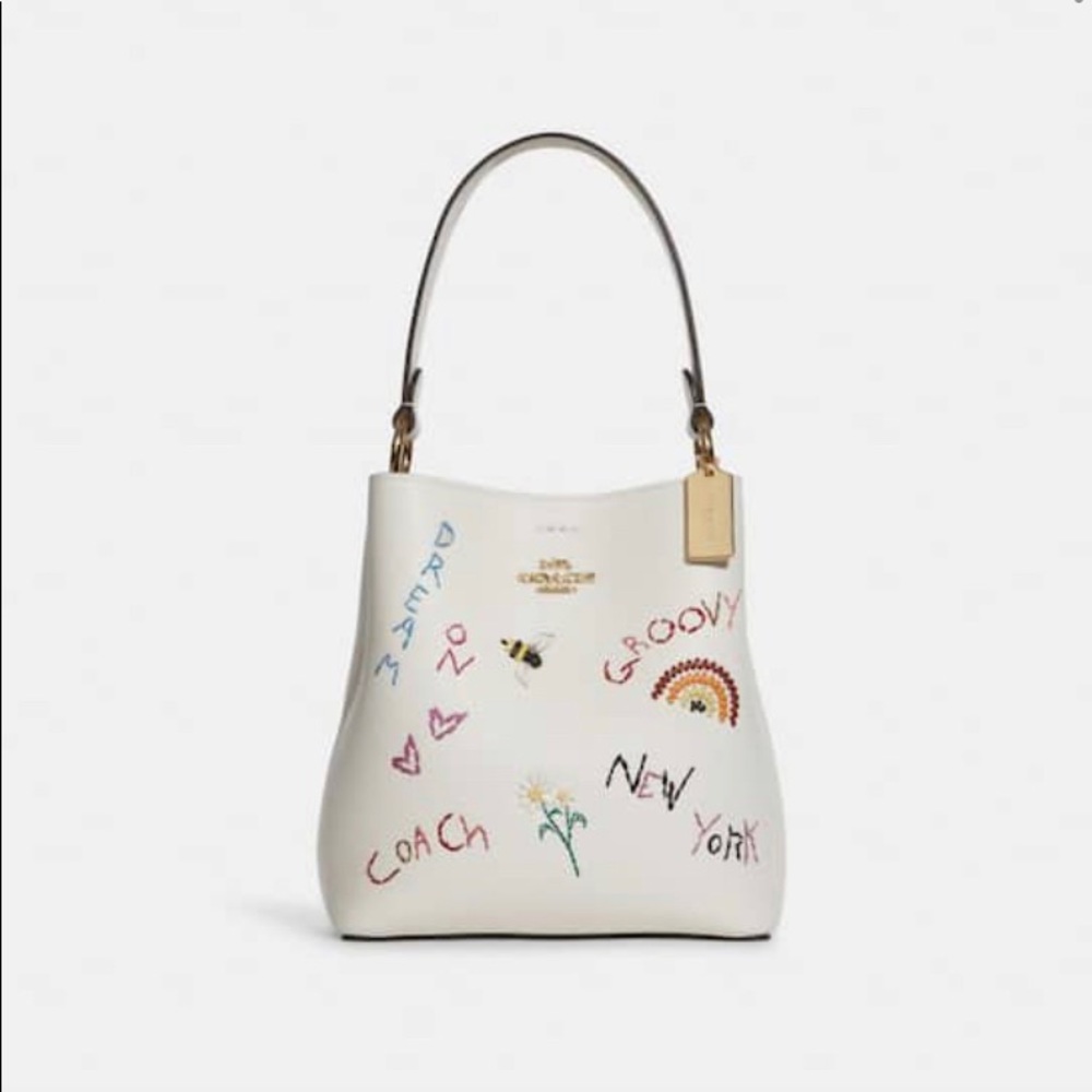 💕Coach Small Town Bucket Bag with Diary Embroidered Print. New